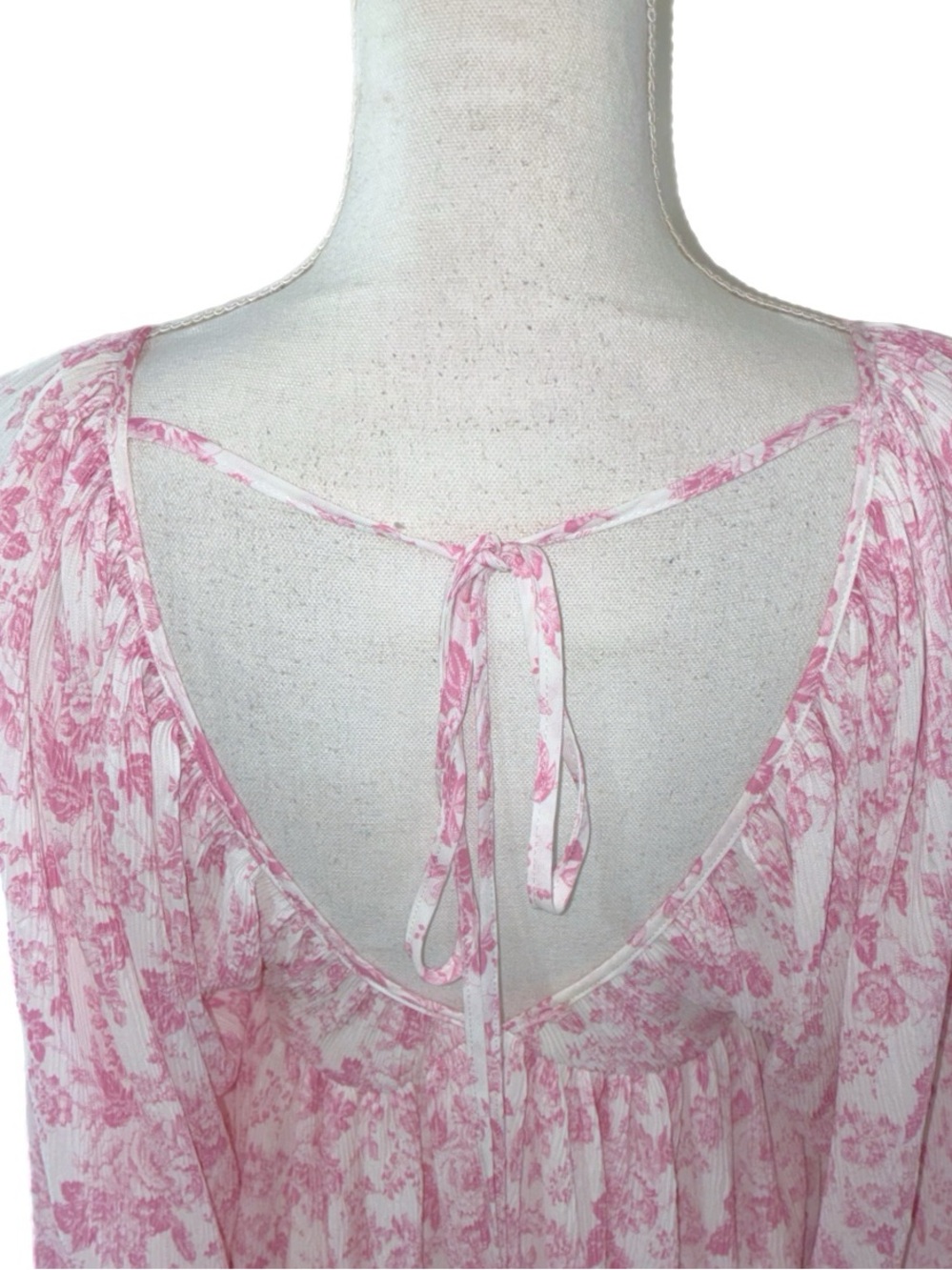 Mable Paris Floral Textured Long Sleeve Minidress Cottagecore Barbiecore Vibes - Picture 8 of 10
